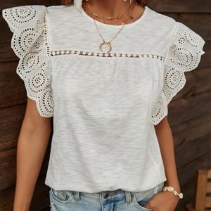 Eyelet Embroidery Ruffle Tee